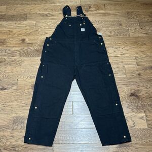 Carhartt Bib Overalls Mens 48x32 Black Canvas Duck Double Knees Loose Fit R37